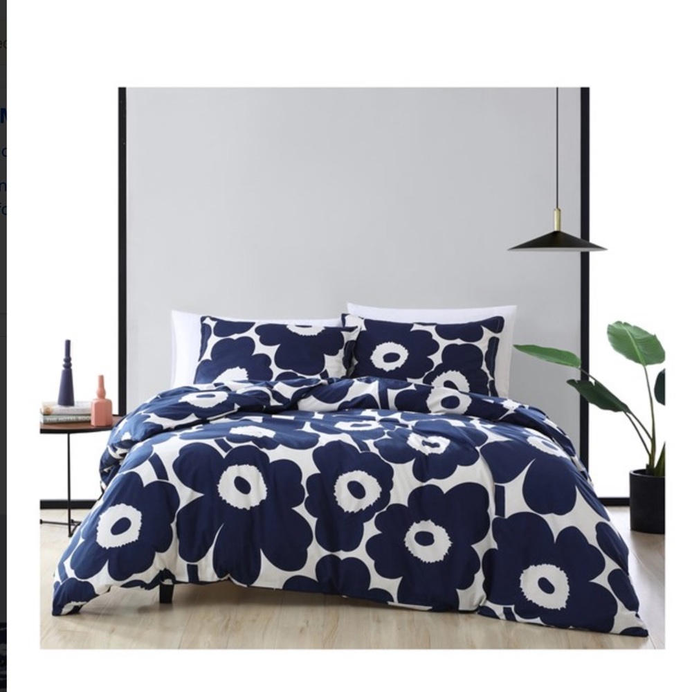 Marimekko Navy and White Unikko Floral Duvet Cover Set